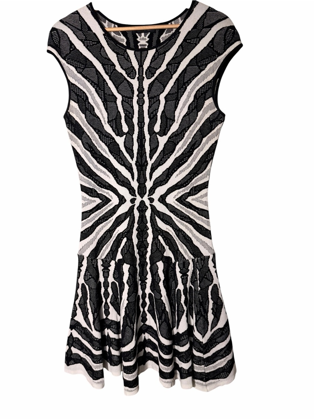 RVN Black and White Patterned Knit Drop Waist Dress